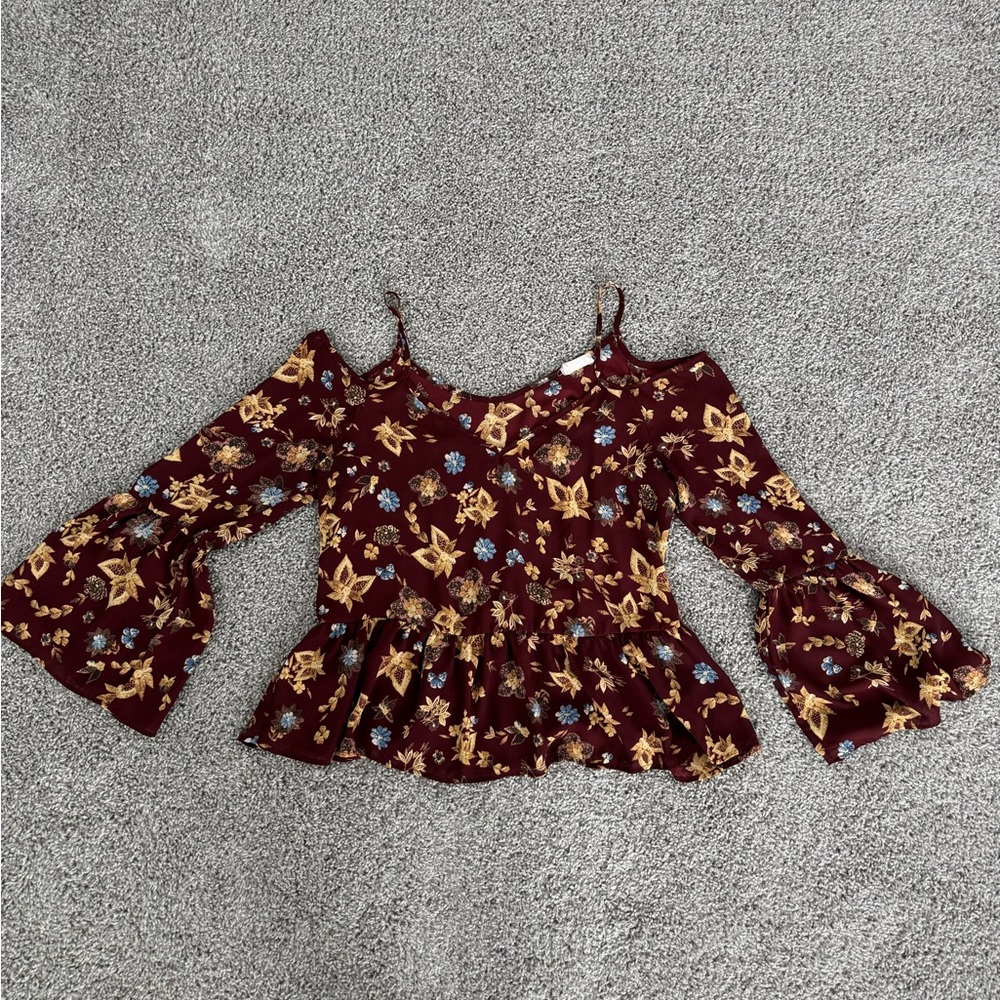 Sienna Sky Off the Shoulder Ruffle Shirt